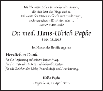 Traueranzeige von Hans-Ulrich Papke von Starkenburger Echo