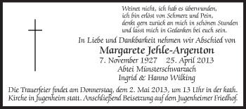 Traueranzeige von Margarete Jehle-Argenton von Echo-Zeitungen (Gesamtausgabe)
