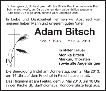 Traueranzeige von Adam Bitsch von Starkenburger Echo