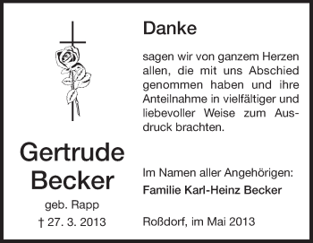 Traueranzeige von Gertrude Becker von Darmstädter Echo, Odenwälder Echo, Rüsselsheimer Echo, Groß-Gerauer-Echo, Ried Echo