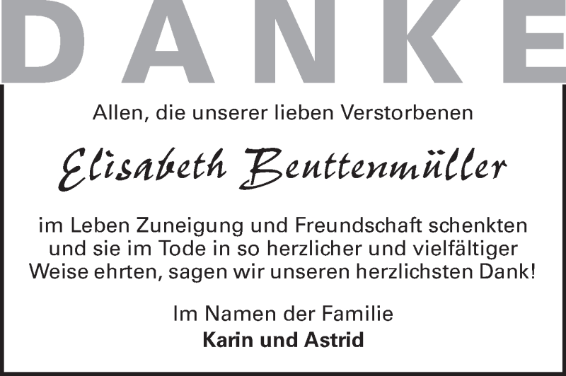  Traueranzeige für Elisabeth Beuttenmüller vom 18.05.2013 aus Echo-Zeitungen (Gesamtausgabe)