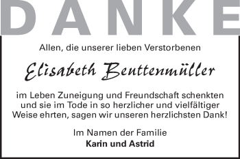 Traueranzeige von Elisabeth Beuttenmüller von Echo-Zeitungen (Gesamtausgabe)