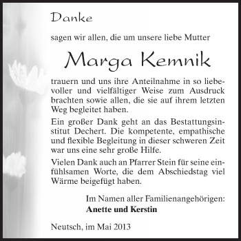 Traueranzeige von Marga Kemnik von Echo-Zeitungen (Gesamtausgabe)