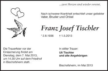 Traueranzeige von Franz Josef Tischler von Rüsselsheimer Echo, Groß-Gerauer-Echo, Ried Echo