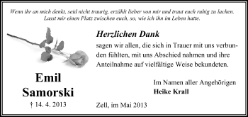 Traueranzeige von Emil Samorski von Odenwälder Echo