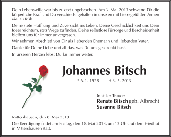 Traueranzeige von Johannes Bitsch von Starkenburger Echo