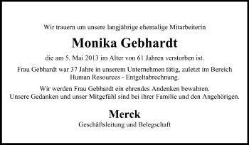 Traueranzeige von Monika Gebhardt von Echo-Zeitungen (Gesamtausgabe)