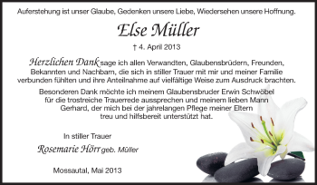 Traueranzeige von Else Müller von Odenwälder Echo