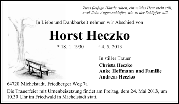 Traueranzeige von Horst Heczko von Odenwälder Echo