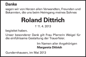 Traueranzeige von Roland Dittrich von Echo-Zeitungen (Gesamtausgabe)