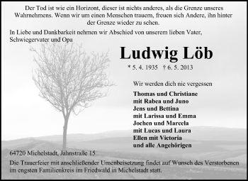 Traueranzeige von Ludwig Löb von Echo-Zeitungen (Gesamtausgabe)
