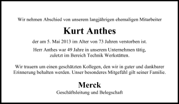 Traueranzeige von Kurt Anthes von Echo-Zeitungen (Gesamtausgabe)