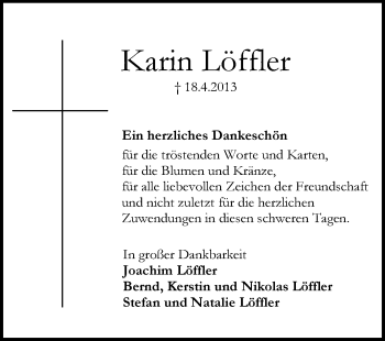 Traueranzeige von Karin Löffler von Echo-Zeitungen (Gesamtausgabe)