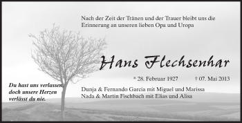 Traueranzeige von Hans Flechsenhar von Odenwälder Echo