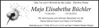 Traueranzeige von Maja Elisabetha Büchler von Echo-Zeitungen (Gesamtausgabe)