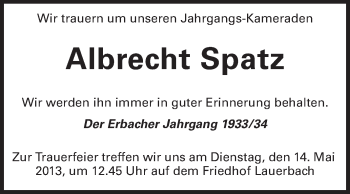 Traueranzeige von Albrecht Spatz von Odenwälder Echo