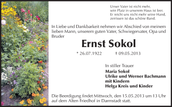 Traueranzeige von Ernst Sokol von Echo-Zeitungen (Gesamtausgabe)