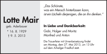 Traueranzeige von Lotte Mair von Echo-Zeitungen (Gesamtausgabe)