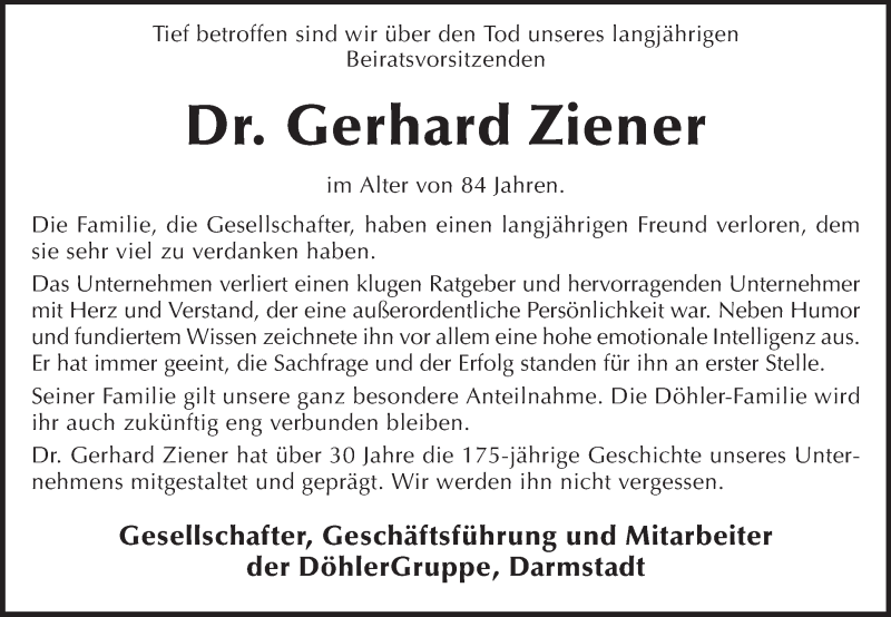  Traueranzeige für Gerhard Ziener vom 14.05.2013 aus Echo-Zeitungen (Gesamtausgabe)