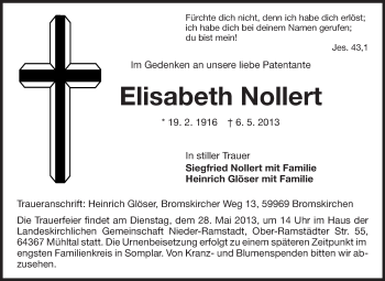 Traueranzeige von Elisabeth Nollert von Echo-Zeitungen (Gesamtausgabe)