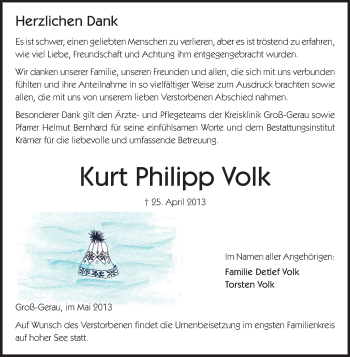 Traueranzeige von Kurt Philipp Volk von Rüsselsheimer Echo, Groß-Gerauer-Echo, Ried Echo