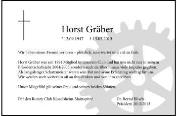 Traueranzeige von Horst Gräber von Rüsselsheimer Echo, Groß-Gerauer-Echo, Ried Echo