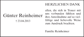 Traueranzeige von Günter Reinheimer von Echo-Zeitungen (Gesamtausgabe)