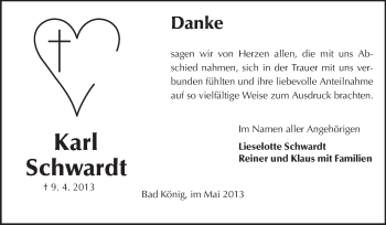 Traueranzeige von Karl Schwardt von Odenwälder Echo