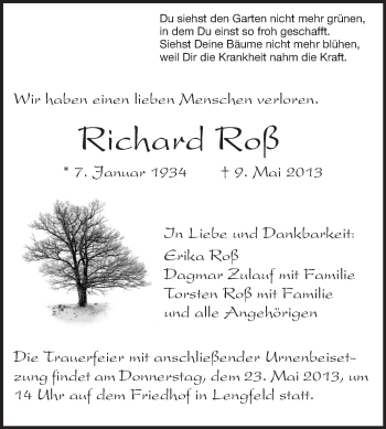 Traueranzeige von Richard Roß von Echo-Zeitungen (Gesamtausgabe)