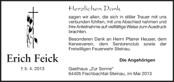 Traueranzeige von Erich Feick von Echo-Zeitungen (Gesamtausgabe)