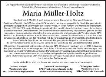 Traueranzeige von Maria Müller-Holtz von Starkenburger Echo