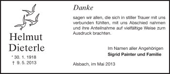 Traueranzeige von Helmut Dieterle von Echo-Zeitungen (Gesamtausgabe)