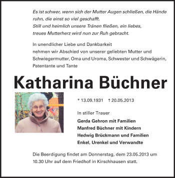 Traueranzeige von Katharina Büchner von Starkenburger Echo