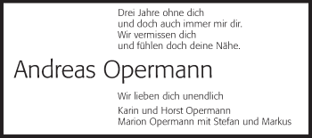 Traueranzeige von Andreas Opermann von Echo-Zeitungen (Gesamtausgabe)
