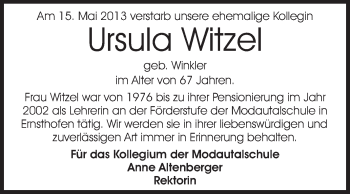 Traueranzeige von Ursula Witzel von Echo-Zeitungen (Gesamtausgabe)