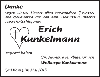 Traueranzeige von Erich Kunkelmann von Odenwälder Echo