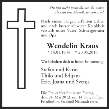 Traueranzeige von Wendelin Kraus von Odenwälder Echo