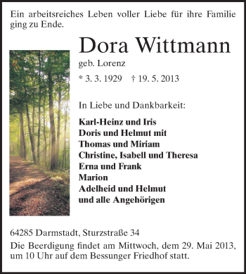 Traueranzeige von Dora Wittmann von Echo-Zeitungen (Gesamtausgabe)
