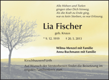 Traueranzeige von Lia Fischer von Starkenburger Echo