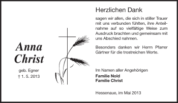 Traueranzeige von Anna Christ von Rüsselsheimer Echo, Groß-Gerauer-Echo, Ried Echo