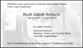 Traueranzeige von Rudi Jakob Schuch von Echo-Zeitungen (Gesamtausgabe)