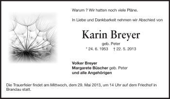 Traueranzeige von Karin Breyer von Echo-Zeitungen (Gesamtausgabe)