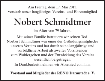Traueranzeige von Norbert Schmidtmer von Echo-Zeitungen (Gesamtausgabe)