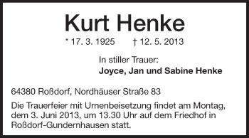 Traueranzeige von Kurt Henke von Echo-Zeitungen (Gesamtausgabe)