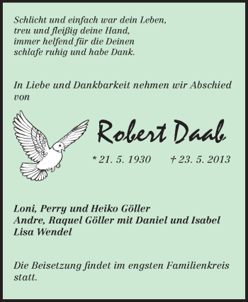 Traueranzeige von Robert Daab von Odenwälder Echo