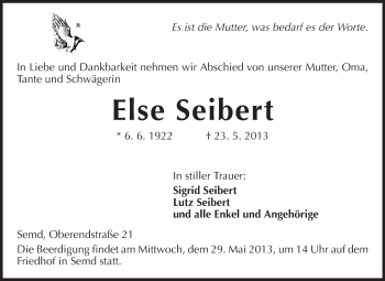 Traueranzeige von Else Seibert von Echo-Zeitungen (Gesamtausgabe)