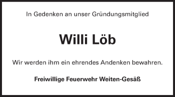 Traueranzeige von Willi Löb von Odenwälder Echo