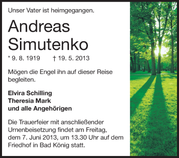 Traueranzeige von Andreas Simutenko von Odenwälder Echo