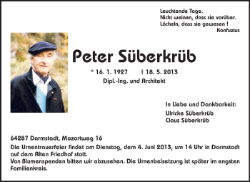 Traueranzeige von Peter Süberkrüb von Echo-Zeitungen (Gesamtausgabe)