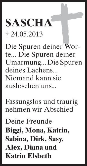 Traueranzeige von Sascha  von Odenwälder Echo